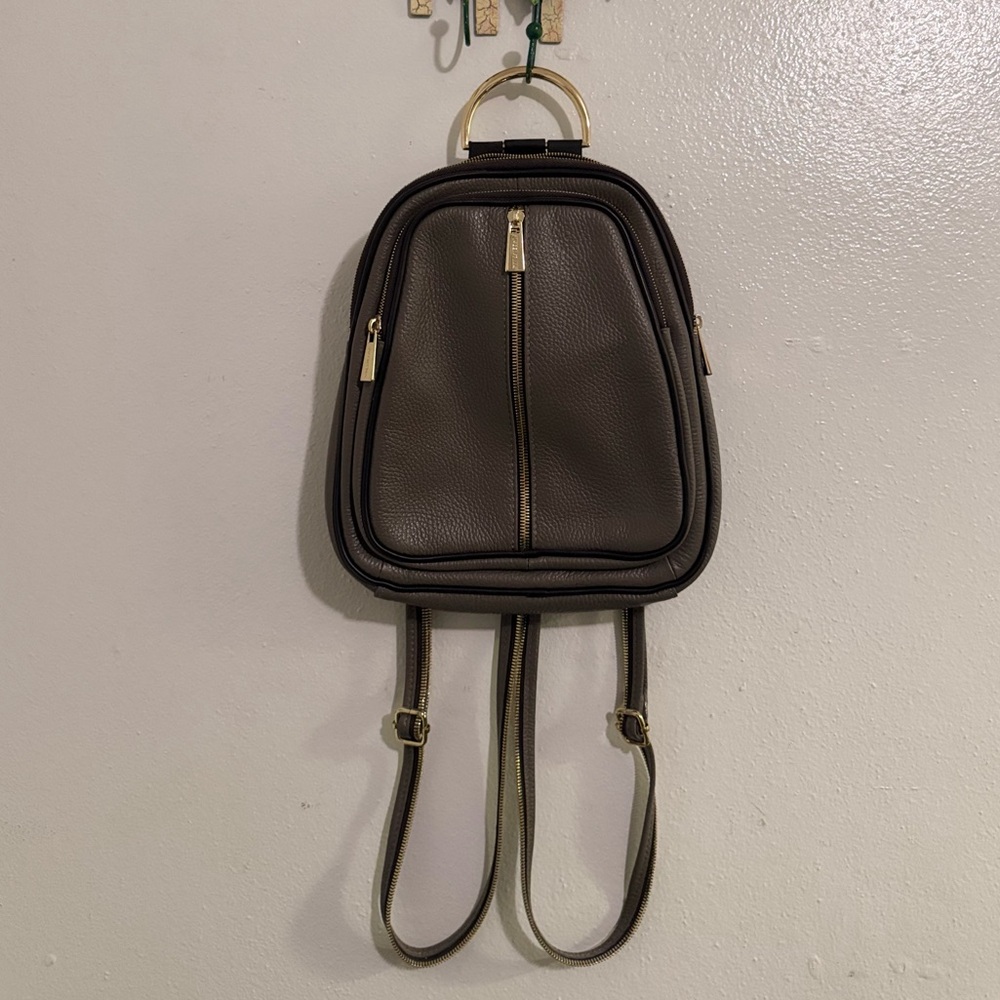 Stylish Gray Valentina Leather Backpack with Gold Accents
